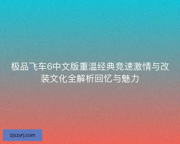 极品飞车6中文版重温经典竞速激情与改装文化全解析回忆与魅力